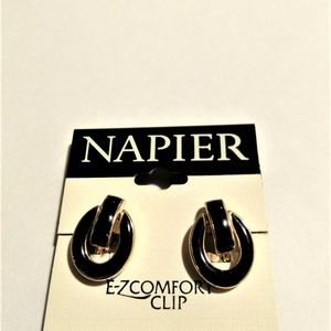 NEW Napier Signed Black/Gold Clip on Earrings